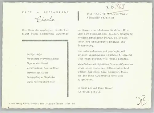 Hardheim Odenwald Cafe Restaurant Eisele *