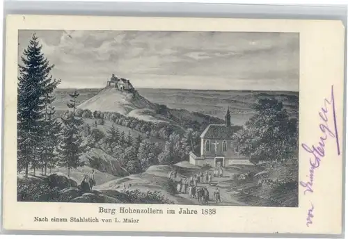 Burg Hohenzollern Stahlstich L. Maier anno 1838 x