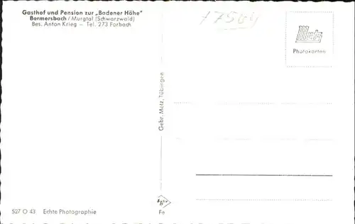 Bermersbach Forbach Gasthof  Pension Badenerhoehe *
