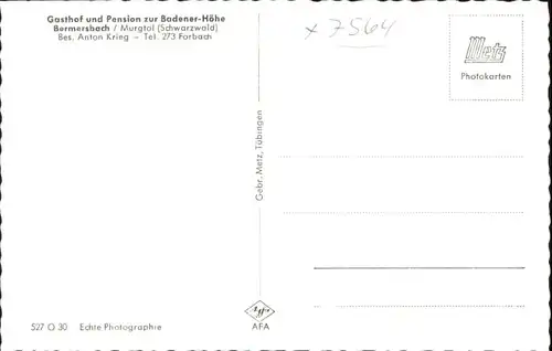 Bermersbach Forbach Gasthof Pension Badener Hoehe *