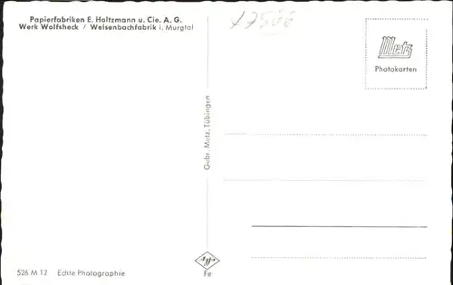 Weisenbach Murgtal Papierfabrik Werk Wolfseck *