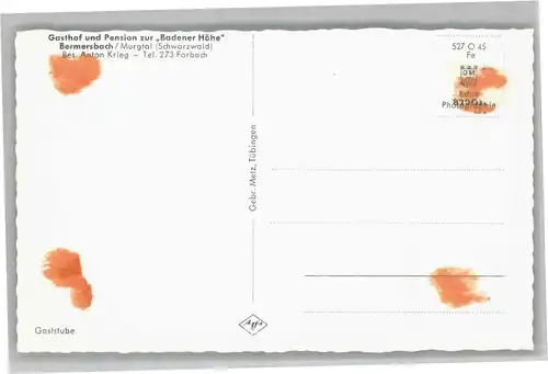 Bermersbach Forbach Gasthof Pension zur Badener Hoehe *