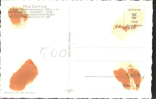 Falkau Haus Gertrud Schwarzwald Cafe Gaststaette Pension  *