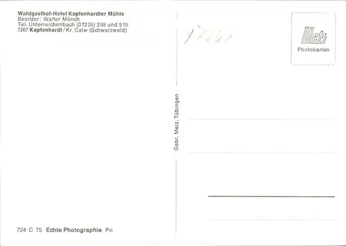 Kapfenhardt Wald Gasthof Hotel Kapfenhardter Muehle Kat. Unterreichenbach