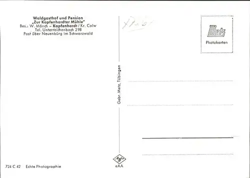 Kapfenhardt Wald Gasthof Kapfenhardter Muehle Kat. Unterreichenbach