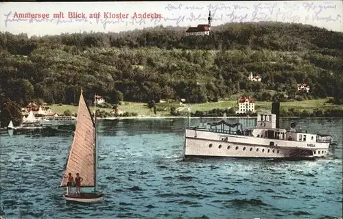 Kloster Andechs Ammersee Dampfer Segelboot Kat. Andechs