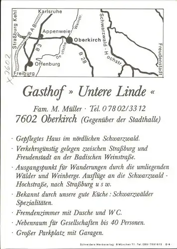 Oberkirch Baden Gasthof Untere Linde Bes. Fam. Mueller Kat. Oberkirch