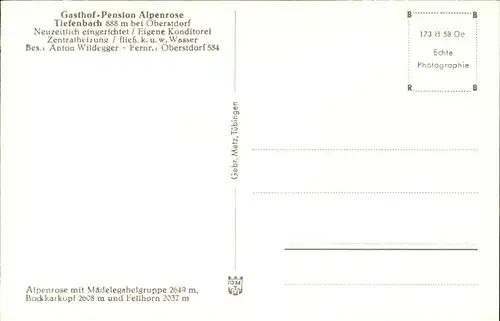 Tiefenbach Oberstdorf Gasthof Pension Alpenrose Kat. Oberstdorf