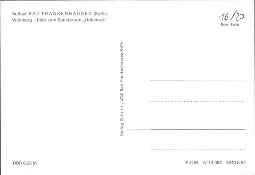 Bad Frankenhausen Weinberg Sanatorium Kat. Bad Frankenhausen