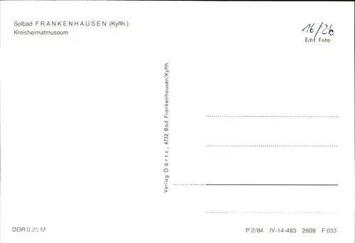 Bad Frankenhausen Kreisheimatmuseum Kat. Bad Frankenhausen