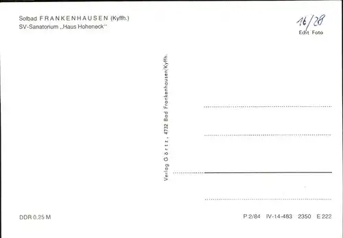 Bad Frankenhausen SV-Sanatorium Haus Hoheneck Kat. Bad Frankenhausen