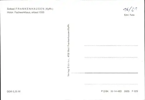 Bad Frankenhausen hist. Fachwerkhaus Kat. Bad Frankenhausen