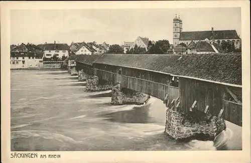 Saeckingen Bruecke Holzbruecke Rhein Kat. Bad Saeckingen