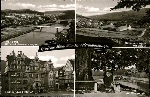 Hannoversch Muenden Hermannshagen Schule Weserstein Rathaus Bruecke Werra Kat. Hann. Muenden