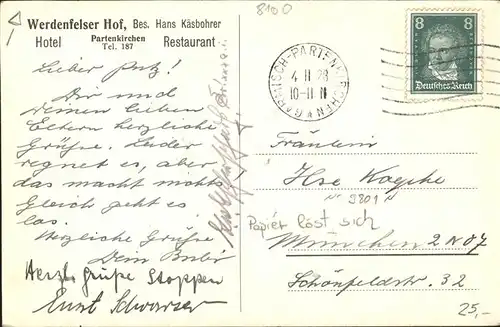 Partenkirchen Werdenfelser Hof Kat. Garmisch-Partenkirchen