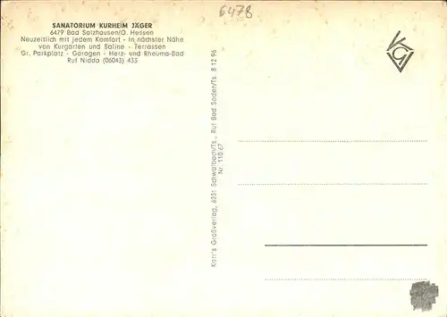 Bad Salzhausen Sanatorium Kurheim Jaeger Kat. Nidda