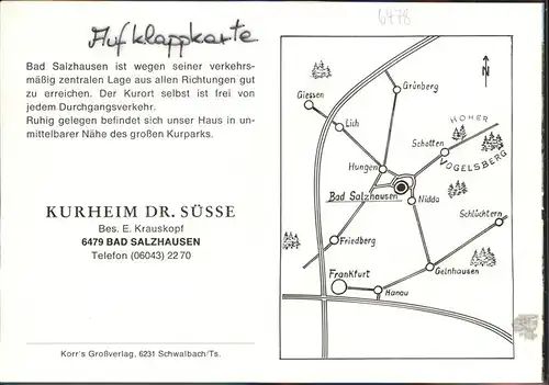 Bad Salzhausen Kurheim Dr. Suesse Aufklappkarte Kat. Nidda