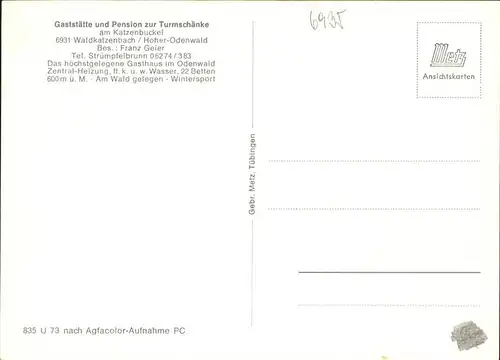 Waldkatzenbach Gaststaette Pension Turmschenke Kat. Waldbrunn