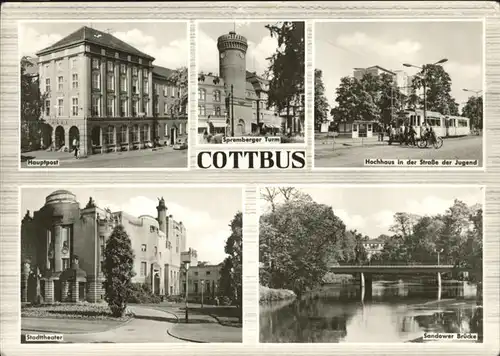 Cottbus Hauptpost Stadttheater Sandower Bruecke Kat. Cottbus
