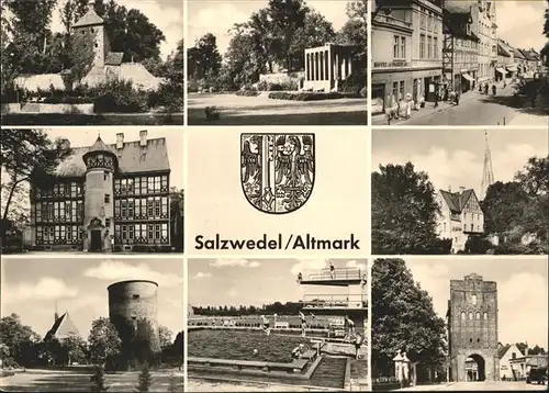 Salzwedel Ehrenmal Dannell Museum Turm Schwimmbad Neupervertor Stadtwappen Kat. Salzwedel