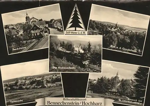 Benneckenstein Teichdamm Gondelteich Teilansicht Kurpark St. Laurentiuskirche Harzquerbahn Kat. Benneckenstein