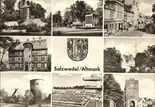 Salzwedel Burgturm Danell Museum Neuperver Tor Gedenkhalle Schwimmbad Stadtwappen Kat. Salzwedel