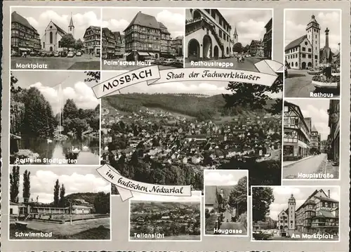 Mosbach Baden Fachwerkhaeuser Hauptstr. Heugasse Marktplatz Rathaus Stadtgarten / Mosbach /Neckar-Odenwald-Kreis LKR