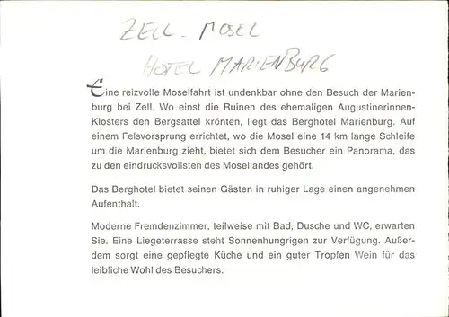 Zell Mosel Hotel Marienburg Fliegeraufnahme Kat. Zell (Mosel)