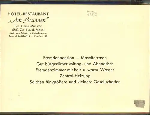 Zell Mosel Hotel Restauran Am Brunnen Heinz Muenster Kat. Zell (Mosel)