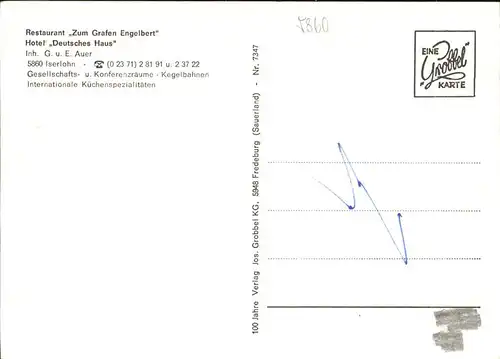 Iserlohn Hotel Deutsches Haus Gaststaette Zum Grafen Engelbert Kat. Iserlohn