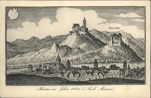 Nassau Lahn Stein Schloss Jahre 1645 nach Merian *