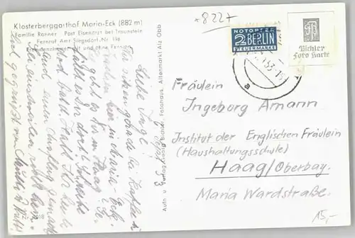 Bergen Chiemgau Bergen Oberbayern Wallfahrtsort Maria Eck x 1953 / Bergen /Traunstein LKR