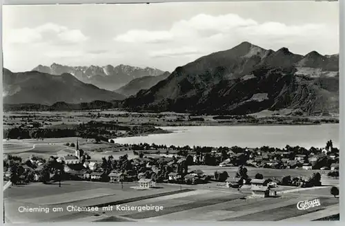 Chieming Chiemsee Chieming Kaisergebirge Fliegeraufnahme ungelaufen ca. 1955 / Chieming /Traunstein LKR