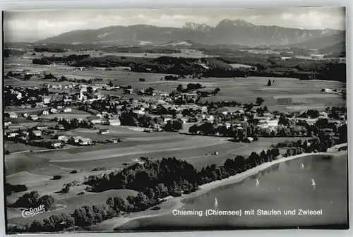 Chieming Chiemsee Chieming Staufen Zwiesel Fliegeraufnahme ungelaufen ca. 1955 / Chieming /Traunstein LKR