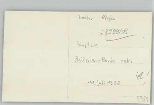 Weiler-Simmerberg Weiler Allgaeu [handschriftlich] Hauptstrasse Raifeisen Bank  * / Weiler-Simmerberg /Lindau LKR