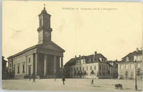 Ansbach Mittelfranken Karlsplatz St. Ludwigs Kirche  x 1909