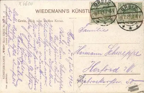 Greiz Thueringen Wiedemanns Kuenstlerkarte "WIRO" Nr. 3575 A / Greiz /Greiz LKR