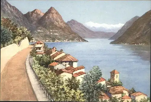 Gandria Lago di Lugano Monti della Valsolda Lago di Lugano A. Veronesi / Gandria /Bz. Lugano