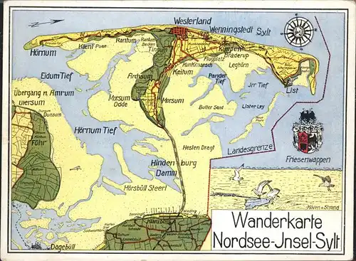 Insel Sylt Wanderkarte / Westerland /Nordfriesland LKR