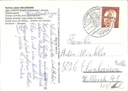 Klosterreichenbach Kurhaus Hotel Waldgrund / Baiersbronn /Freudenstadt LKR