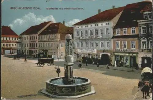 Bischofswerda Marktplatz Paradiesbrunnen Pferd Hotel Goldene Sonne x