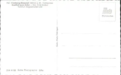 wu75462 Baerental Feldberg Baerental Gasthof zum Adler * Kategorie. Feldberg (Schwarzwald) Alte Ansichtskarten