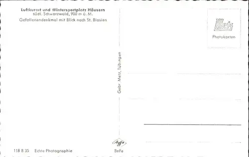 Haeusern Schwarzwald Gefallenen Denkmal  *