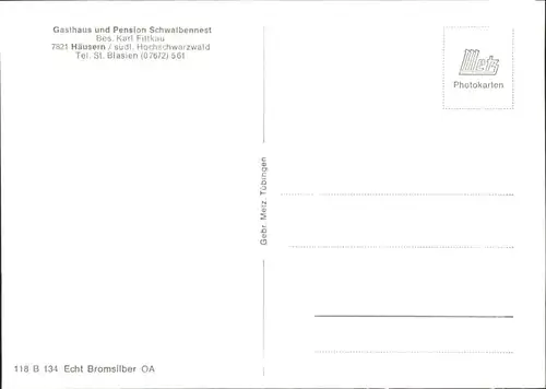 Haeusern Schwarzwald Gasthaus Pension Schwalbennest *