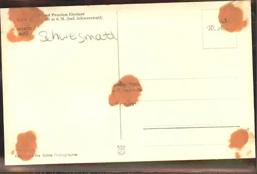 Schweigmatt [handschriftlich] Schwarzwald Pension Greiner *