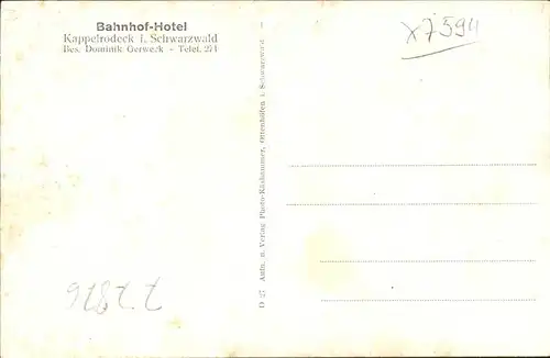 Kappelrodeck Bahnhof-Hotel Kat. Kappelrodeck