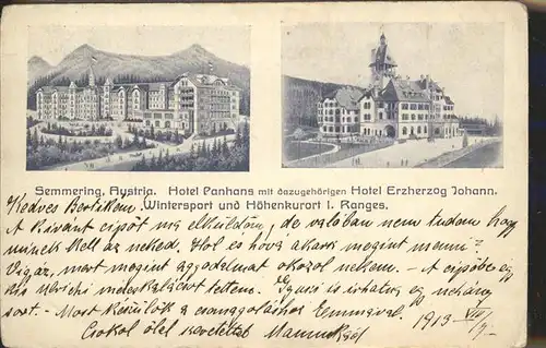 Semmering Hotel Panhans Hotel Erzherzog Johann Kat. Semmering
