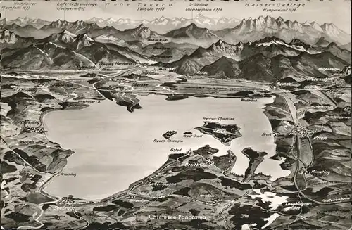 Chiemsee Panorama Karte Kaiser-Gebirge Hohe Tauern Kat. Chiemsee
