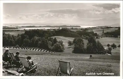 Chiemsee Ausblick Liegestuhl Gasthaus Weingarten Kat. Chiemsee