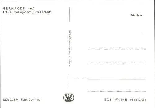 Gernrode Harz FDGB Erholungsheim Fritz Heckert / Gernrode Harz /Harz LKR